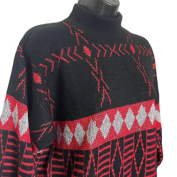VTG CHRISTMAS SWEATER 80s 90s METALLIC ABSTRACT HOLIDAY PARTY M FORTUNE KNITS - Picture 2 of 4